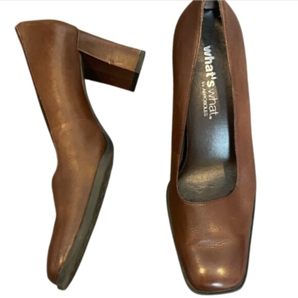 Aerosoles What's What Square Toe Pumps 7-1/2M Brown Leather #337K - Picture 4 of 9